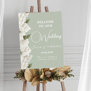Elegant gesigneerde bloemige trouwkaart in saliegr poster