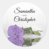 Elegant Gespiegeld Lavendel Paarse Roos Bruiloft Ronde Sticker (Voorkant)