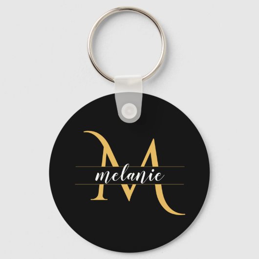 Elegant gespleten Monogram Gold Black Aangepaste n Sleutelhanger (Voorkant)