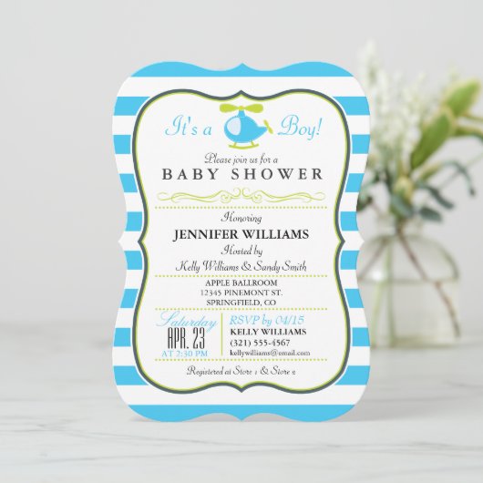 Elegant gestikt helikopter Baby shower uitnodiging (Staand voorkant)