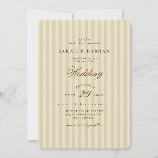 Elegant gestreept | Beige Classic Wedding Kaart (Voorkant)