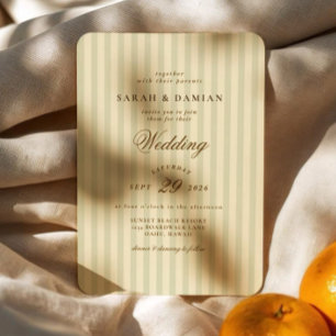 Elegant gestreept   Beige Classic Wedding Kaart