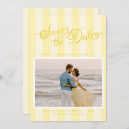 Elegant gestreept boter geel script Bewaar de datu Save The Date