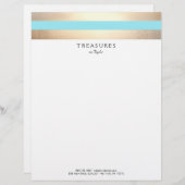 Elegant Gestreept FAUX Goud Turquoise Blauw Custom Briefhoofd (Voorkant / Achterkant)