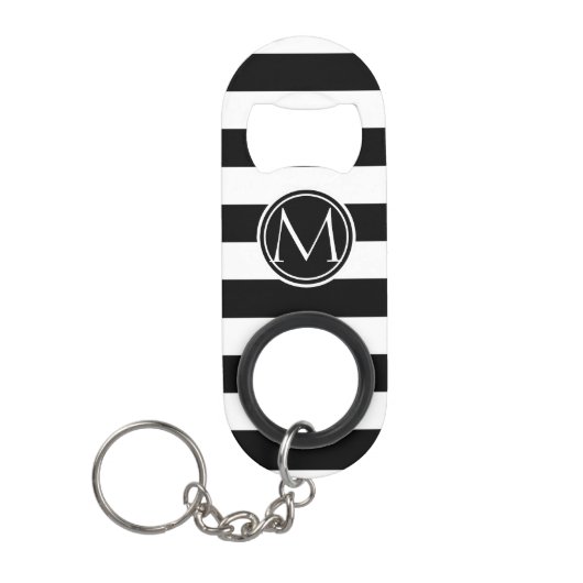 Elegant gestreept monogram sleutelhanger flessenopener (Voorkant)
