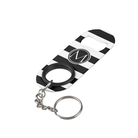 Elegant gestreept monogram sleutelhanger flessenopener (Achterkant Gekanteld)