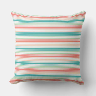Elegant gestreept patroon: turquoise, koraal en wi kussen