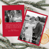 Elegant Getrouwd Kerst Script Rood 2 Foto Feestdagenkaart