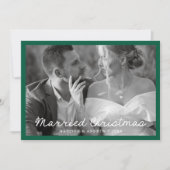 Elegant getrouwd kerstscript groene foto feestdagenkaart (Voorkant)