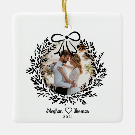 Elegant getrouwde Liefde foto Ornament (Voorkant)