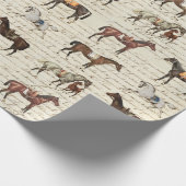 Elegant gezadelde paarden beige script cadeaupapier (Hoek)