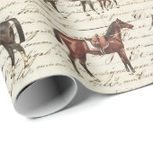 Elegant gezadelde paarden beige script cadeaupapier (Rol Hoek)