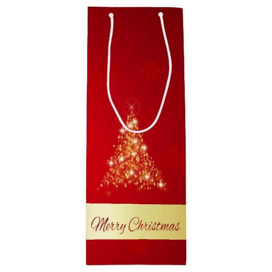 Elegant Ggloed Merry kerstboom Wijn Cadeautas (Voorkant)