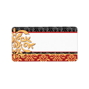 Elegant Gilded Damask Ornamental Red & Gold Etiket