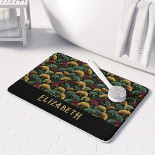 Elegant Ginkgo Patroon Monogram Naam Juweel Tinten Badmat