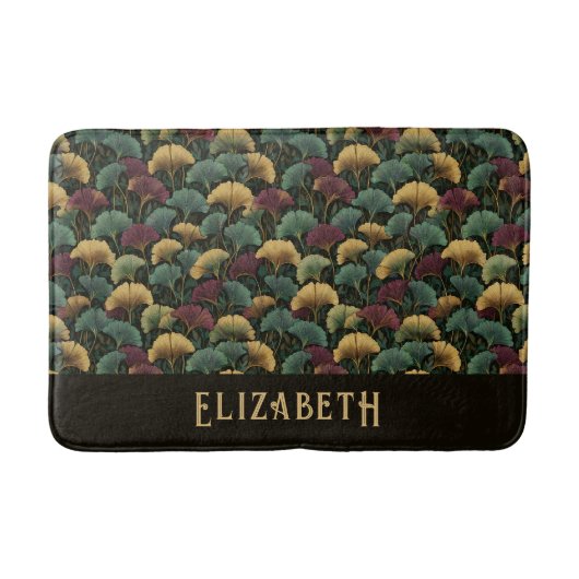 Elegant Ginkgo Patroon Monogram Naam Juweel Tinten Badmat (Voorkant)
