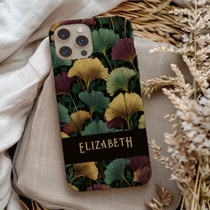 Elegant Ginkgo Patroon Monogram Naam Juweel Tinten Case-Mate iPhone 14 Hoesje