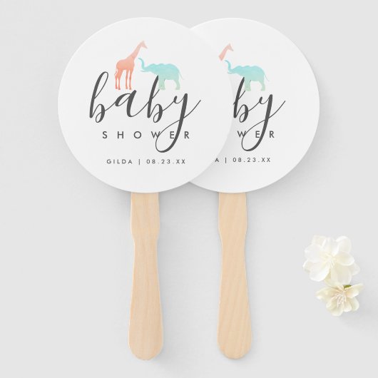 Elegant Giraffe Elephant Baby shower Handwaaier (Voorkant en achterkant)