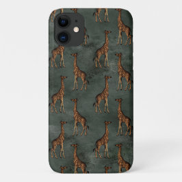 Elegant Giraffe in Bronze Green Chic iPhone 11 Hoesje
