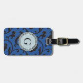 Elegant girale blauw bloemmonogram bagagelabel (Voorkant horizontaal)