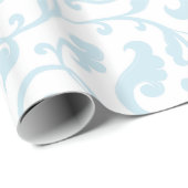 Elegant girale blauw bloemmonogram cadeaupapier (Rol Hoek)