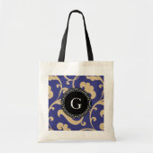 Elegant girale blauw bloemmonogram tote bag (Voorkant)