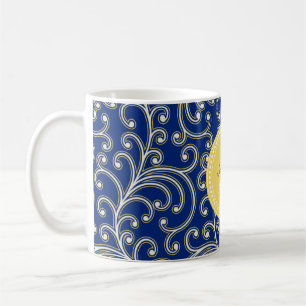 Elegant girale koninklijk blauw bloemmonogram koffiemok