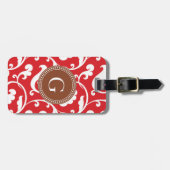 Elegant girale rode florale monogram bagagelabel (Voorkant horizontaal)