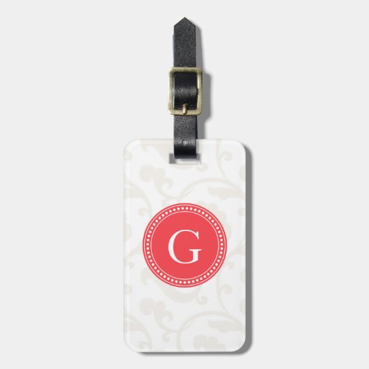 Elegant girale rode witte florale monogram bagagelabel (Voorkant verticaal)