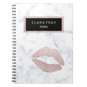 elegant girale roos goud glitter lippen witte marm notitieboek