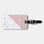 elegant girale roos goud glitter witte marmer bagagelabel (Voorkant horizontaal)