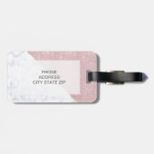 elegant girale roos goud glitter witte marmer bagagelabel (Achterkant horizontaal)