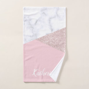 Elegant girale roos goud glitter witte marmer roze bad handdoek