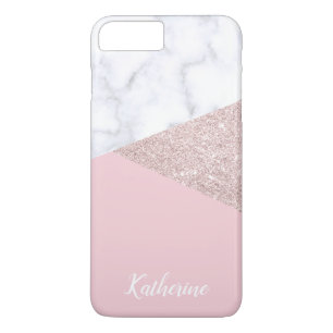 Elegant girale roos goud glitter witte marmer roze 	iPhone 8 plus / 7 plus hoesje