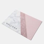 elegant girale roos goud glitter witte marmer roze deurmat (Schuin)
