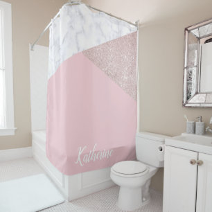 Elegant girale roos goud glitter witte marmer roze douchegordijn