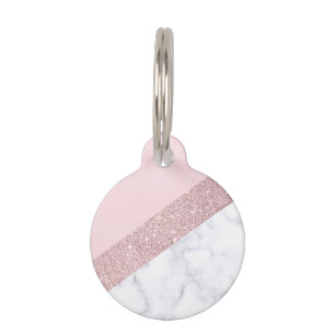 elegant girale roos goud glitter witte marmer roze huisdierpenning
