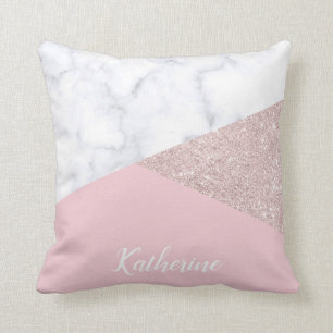 Elegant girale roos goud glitter witte marmer roze kussen