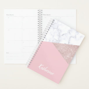 Elegant girale roos goud glitter witte marmer roze planner