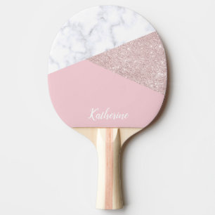 Elegant girale roos goud glitter witte marmer roze tafeltennisbatje