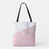 Elegant girale roos goud glitter witte marmer roze tote bag (Achterkant)