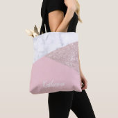 Elegant girale roos goud glitter witte marmer roze tote bag (Dichtbij)