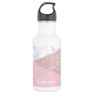 Elegant girale roos goud glitter witte marmer roze waterfles