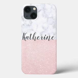 Elegant girale roos goudglitter en witte marmer iPhone 13 hoesje