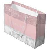 Elegant girale roos goudglitter en witte marmer groot cadeauzakje (Voorkant Gekanteld)