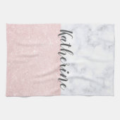 Elegant girale roos goudglitter en witte marmer theedoek (Horizontaal)