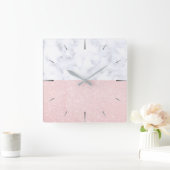 Elegant girale roos goudglitter en witte marmer vierkante klok (Huis)