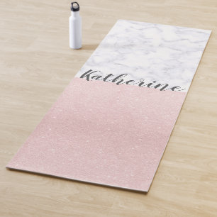 Elegant girale roos goudglitter en witte marmer yogamat