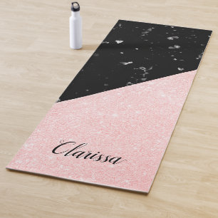 Elegant girale roos goudglitter en zwarte marmer yogamat