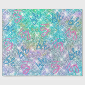 Elegant girale turquoise iridescent glitter regenb cadeaupapier (Vlak)